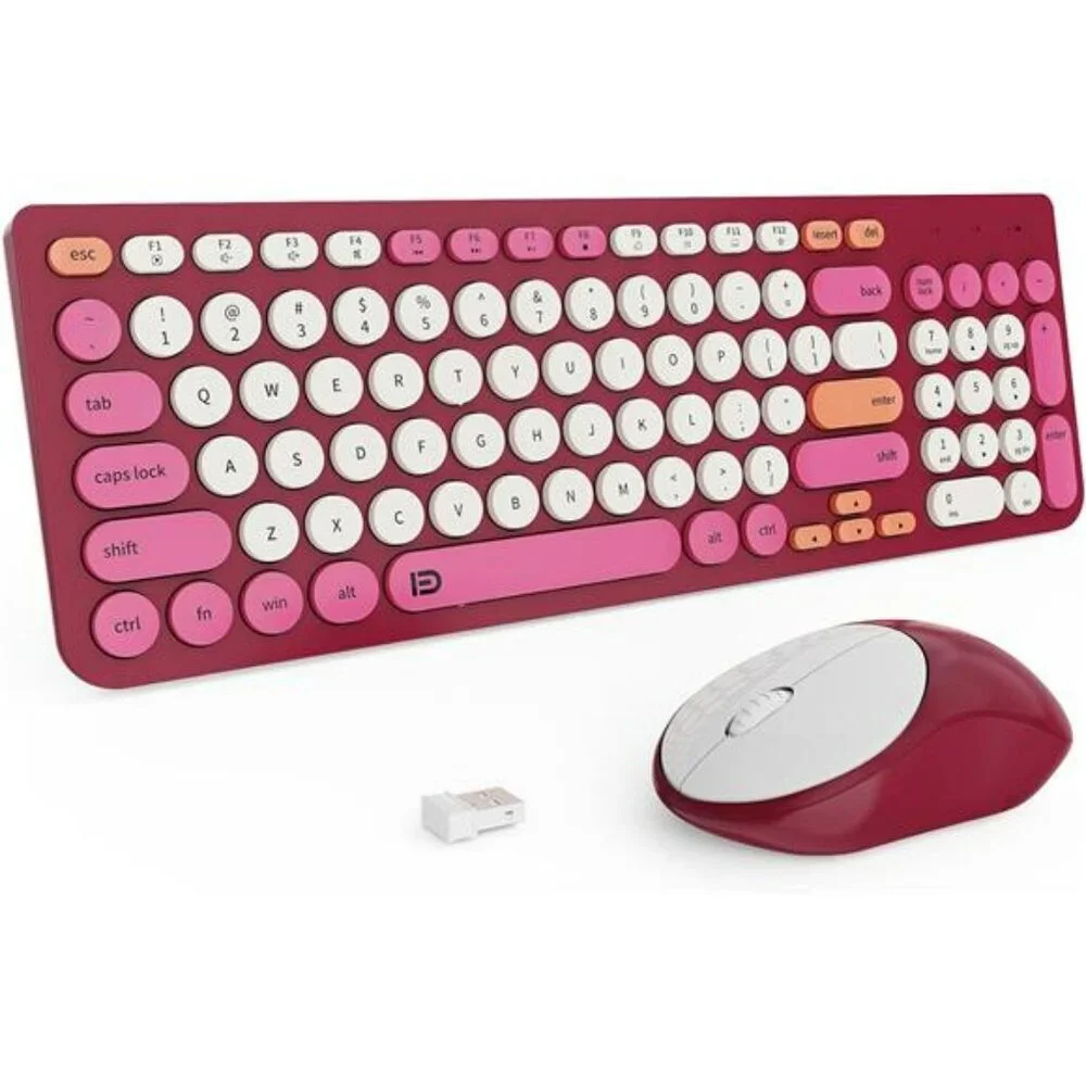 Wireless keyboard mouse combo retro round keycaps quiet typewriter style compute